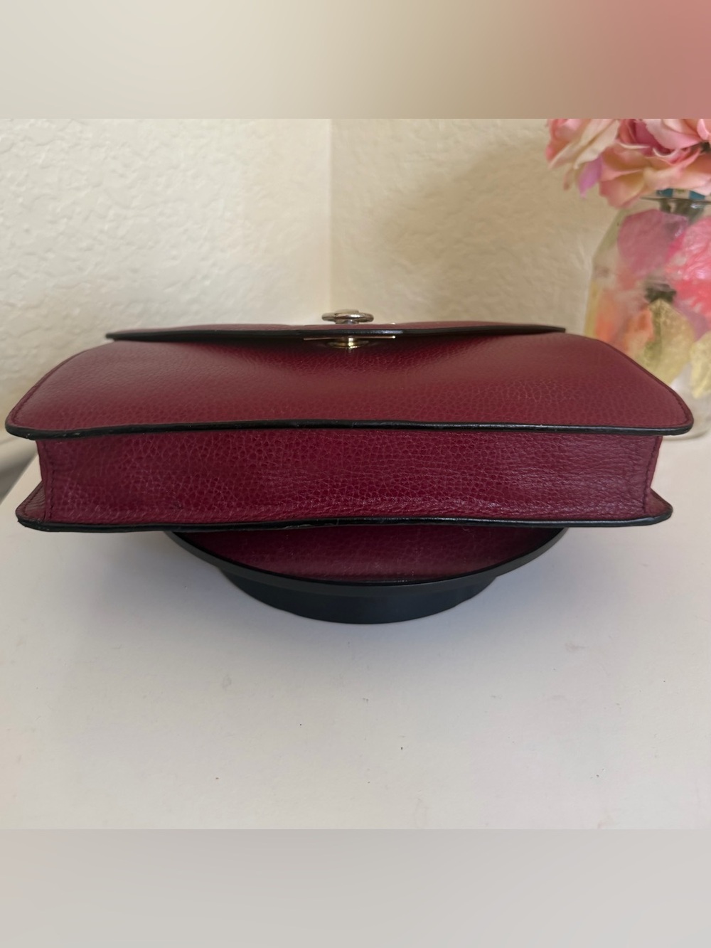 Celine Wine Red Pebbled Leather Envelope Clutch Purse Gold Hardware - Picture 12 of 17